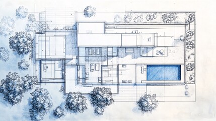 Architectural Blueprint of a Modern Home with Pool