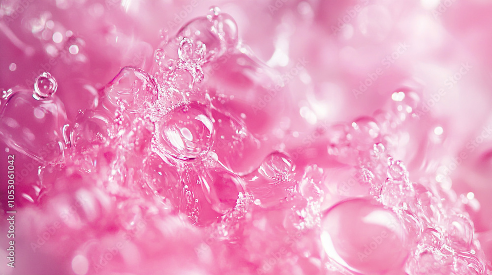 Poster close-up of pink bubbles floating in a soft foam during bath time in a serene setting