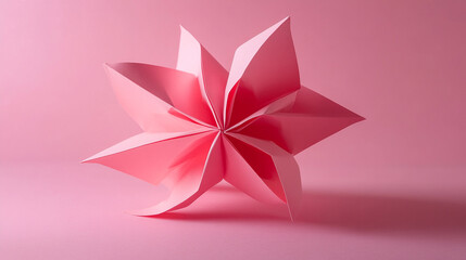 Elegant pink origami flower displayed against a soft pink background in a modern setting