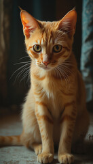 Obraz premium Inquisitive Abyssinian Kitten Sitting Indoors with Curious and Playful Expression