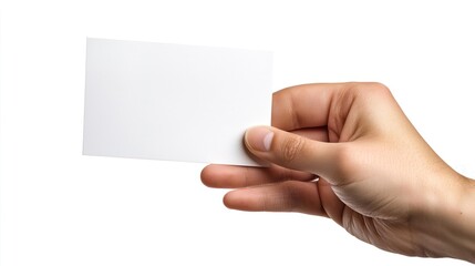 Obraz premium A human hand holding two blank white rectangular cards or pamphlets vertically
