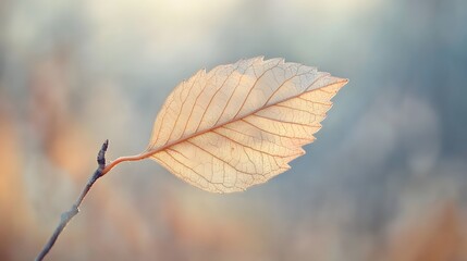 Fototapeta premium 123. A close-up of a leaf with intricate details, set against a softly blurred natural backdrop