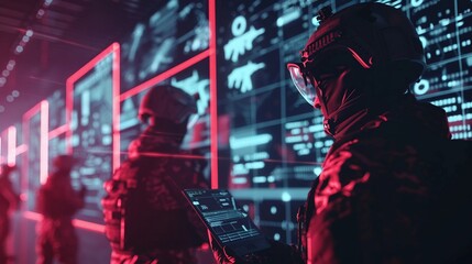 Naklejka premium A dramatic scene on a battlefield of a cyber war
