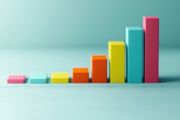 A colorful bar graph displaying increasing data values, symbolizing growth and progress.