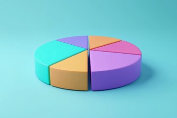 Obraz premium A colorful 3D pie chart with segments in various pastel colors, representing data visualization and analysis.
