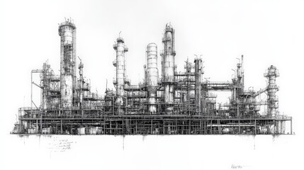 Detailed Blueprint of an Industrial Oil Refinery Facility