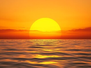 Vibrant sunset over calm ocean waters, showcasing warm hues of orange and yellow, perfect for nature and travel themes.