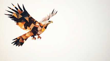 Fototapeta premium A stunning geometric illustration of a soaring eagle, showcasing artistic shapes and vibrant colors against a minimal background.