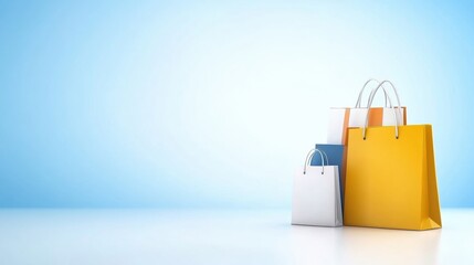 Colorful shopping bags arranged on a light blue background, ideal for retail, commerce, and consumer-related themes.
