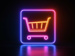 Neon Shopping Icon with Holographic Effect