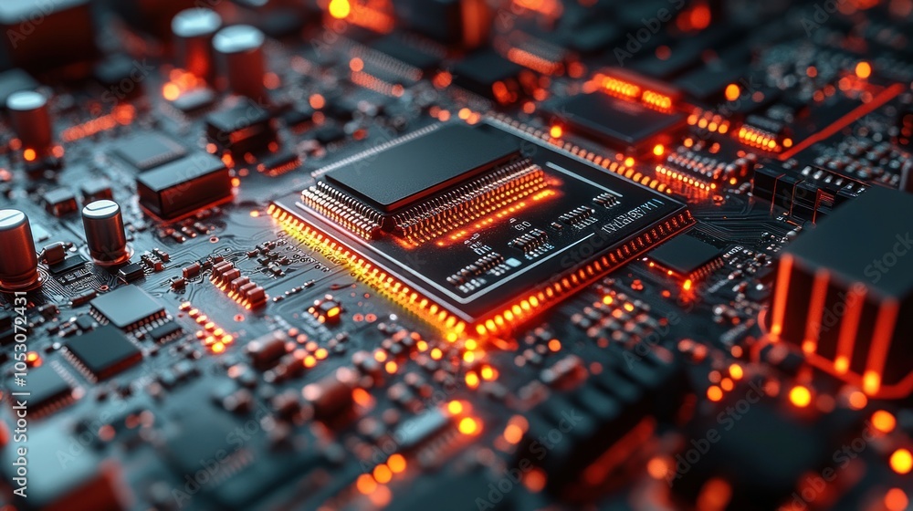 Poster close-up of a circuit board with glowing components.