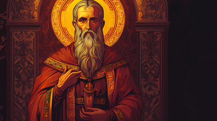 Fototapeta premium Saint joanikije of devic. christian religious illustration in byzantine style. Byzantine Icon Art. Illustration
