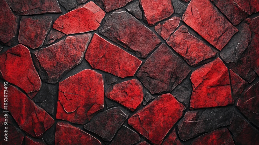 Poster red textured stone wall background with rustic natural patterns for architectural or decorative desi