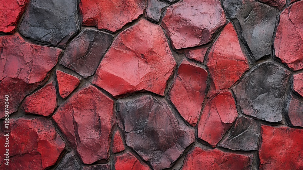 Poster red textured stone wall background with rustic natural patterns for architectural or decorative desi