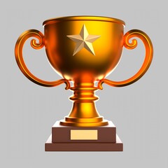 Gold Trophy, Winner Golden Cup with Star for Competition Ceremony 3D Illustration