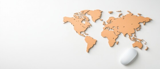 Flat lay of an orange world map on a white background, offering a modern view for travel and geography themes.