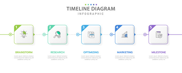 Infographic template for business concept. 5 Steps Modern Timeline diagram with arrow and topic, presentation vector infographic timeline design layout.
