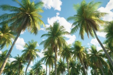 Tropical coconut and king coconut trees in Sri Lanka