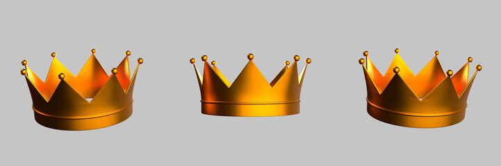 Gold Crown, King Crown for Competition Winner Ceremony 3D Illustration