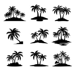 Palm Tree Silhouette Icon Set for Tropical Beach and Island Scenes © farzana