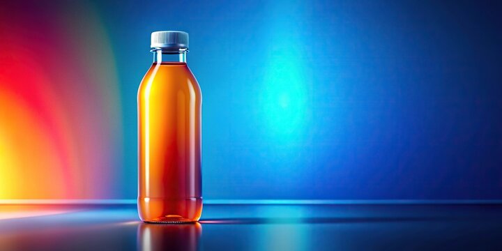 A bottle of energy drink with a sleek, modern design and a bold color scheme placed on a minimalist background, minimalism, bold colors