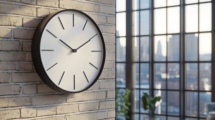 Classic Round Wall Clock on Brick Background