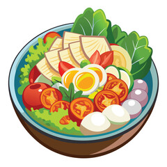 Delicious Cobb Salad on White Background Vector Illustration with Fresh Ingredients for Food Design