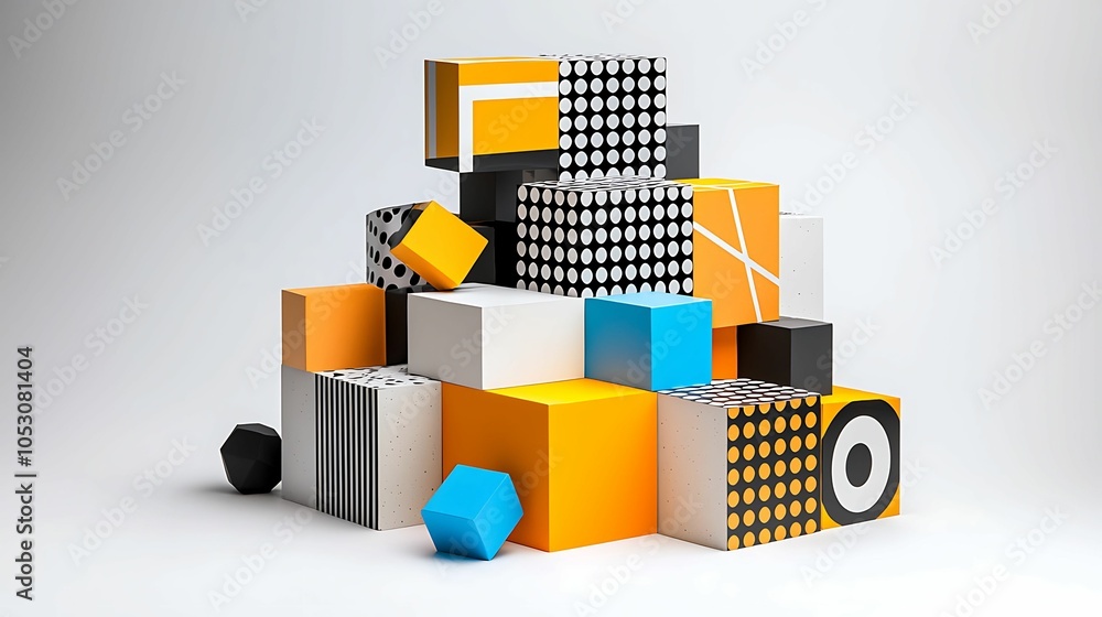 Poster vibrant geometric block arrangement a playful composition of colorful cubes and shapes highlighting 