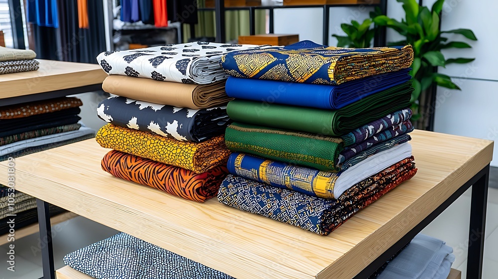 Poster vibrant collection of textiles displayed in a modern retail space a visual journey through colors pa