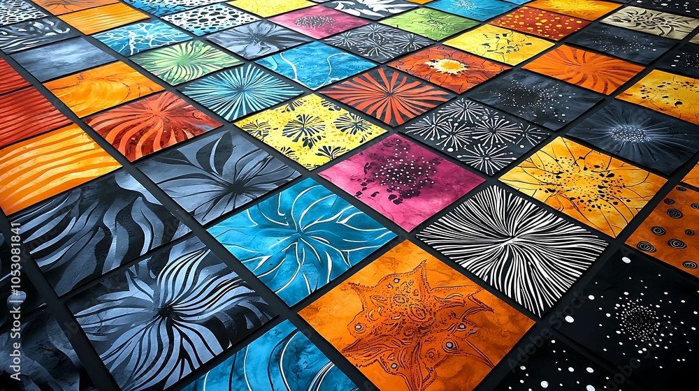 Aufkleber vibrant patterns and colorful designs a diverse collection of abstract art on canvas tiles for inspi