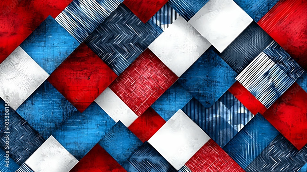 Poster vibrant geometric patterns in red white and blue a captivating abstract design for creative projects