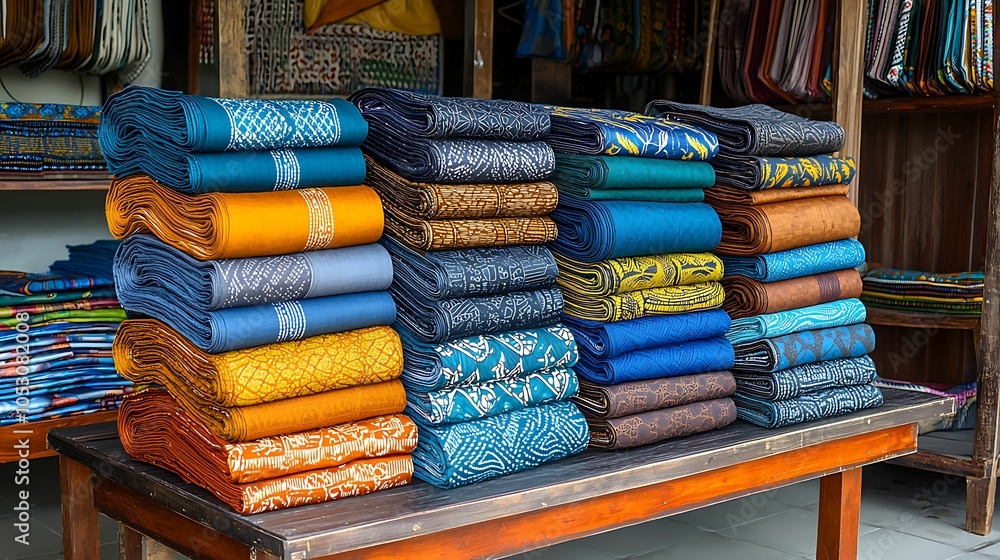 Aufkleber vibrant fabrics displayed in a market a colorful array of textiles showcasing cultural patterns and 