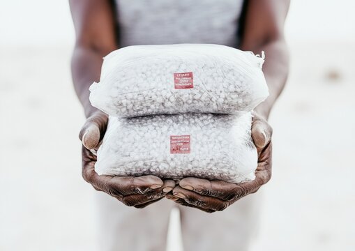 Hands Holding Emergency Supply Kits Community Aid and Preparedness