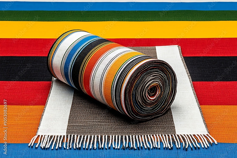 Aufkleber vibrant textiles a colorful display of rolled striped fabric on a bold background showcasing cultura