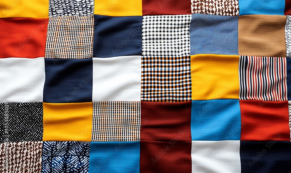 Poster colorful patchwork textiles a vibrant exploration of fabric patterns and textures in modern design