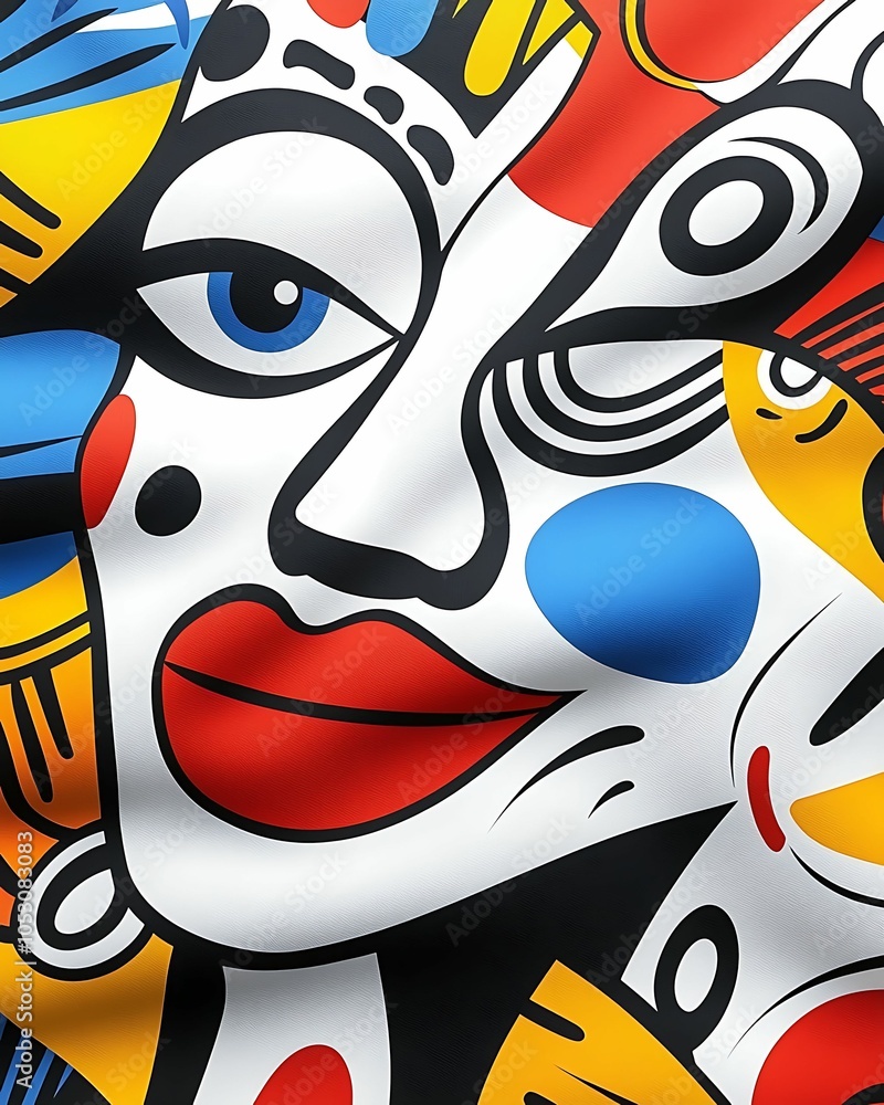 Poster vibrant abstract portrait a colorful exploration of artistic expression through bold lines and shape