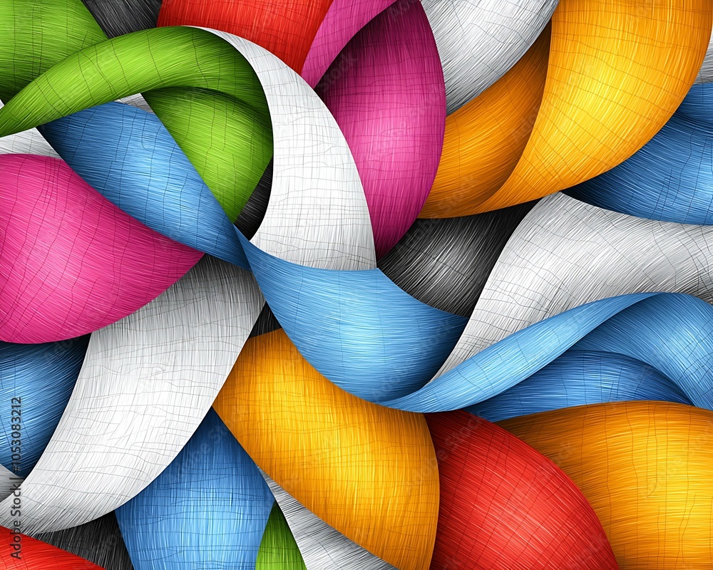 Poster vibrant interwoven textures a colorful exploration of abstract design with dynamic curves and layers