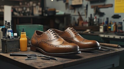 Classic Leather Shoes in Workshop Setting