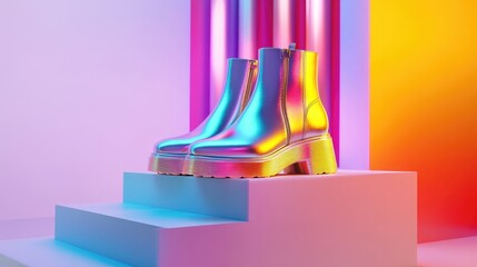 Colorful Reflective Boots on Display