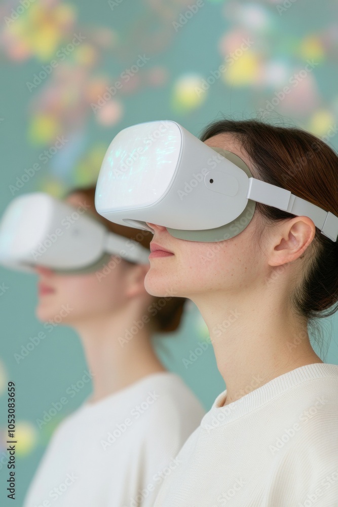 Aufkleber Futuristic Visualization with Augmented Reality Headsets in Modern Space Lab