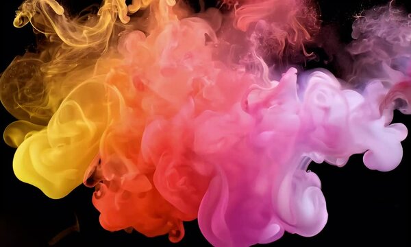 vibrant burst colors red blue yellow smoke powder spectacular explosion captured slow motion alpha matte effect presented stunning 4K ProRes colourful ink fluid dripped gas fume coloured