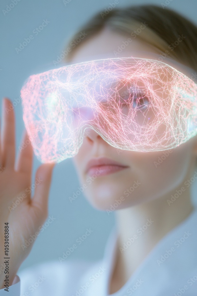 Aufkleber futuristic augmented reality in space research lab with holographic interfaces