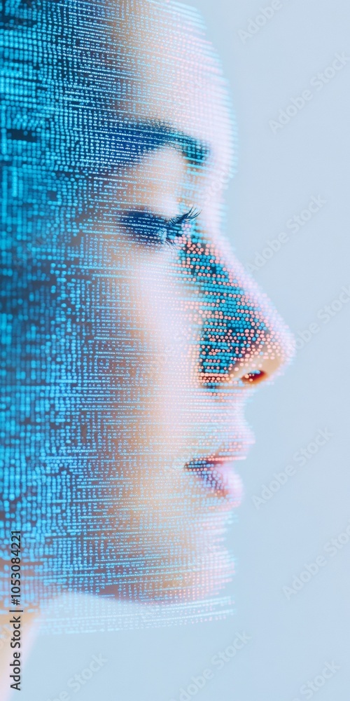 Aufkleber futuristic profile of a woman in digital data visualization – ai and technology representation