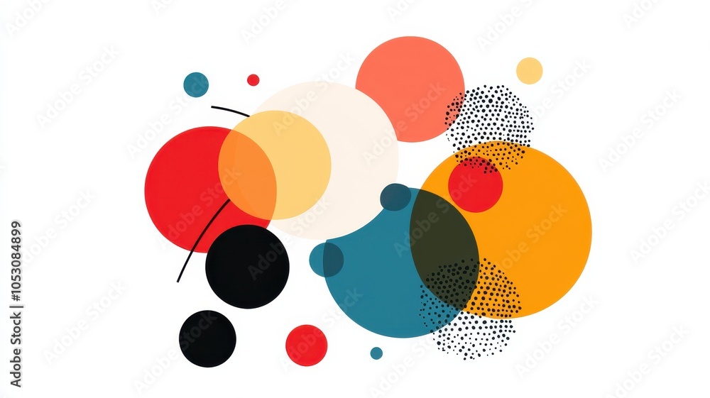 Poster an abstract composition featuring colorful circles and shapes, creating a vibrant and modern aesthet