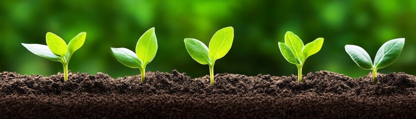 Naklejka premium Vibrant green plants sprouting from rich soil, a symbol of growth and renewal small