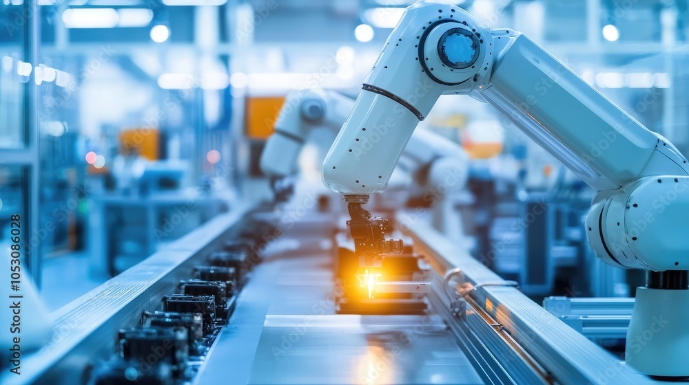 Aufkleber automated factory floor with advanced robotic arms working