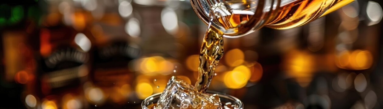 Close-up RAW Style of Don Julio 1942 tequila pouring, premium agave spirit