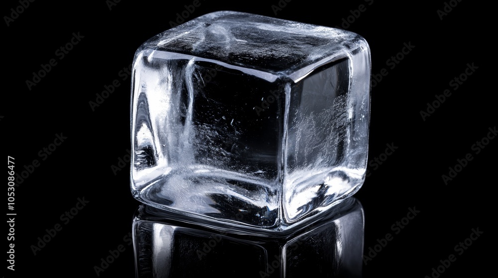 Poster ice block isolated, frozen solid, transparent and cold on a dark background isolated
