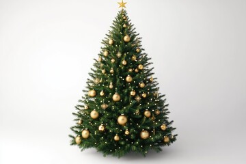 Obraz premium White background with decorated Christmas tree.