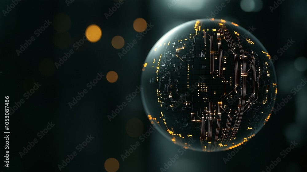 Poster digital globe with circuit patterns in dark background